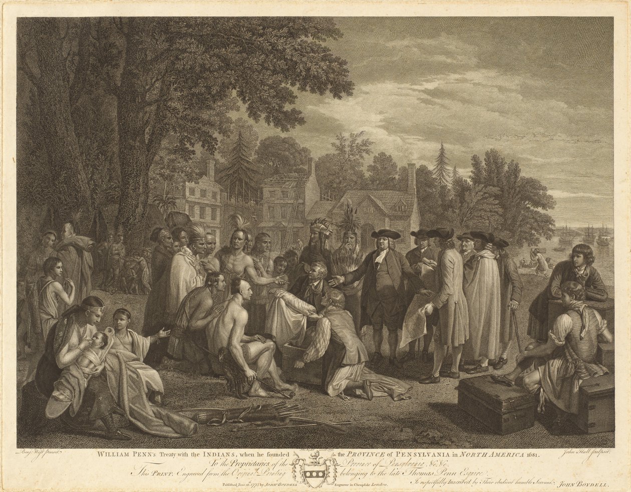 William Penns traktat med indianerne av John Hall after Benjamin West