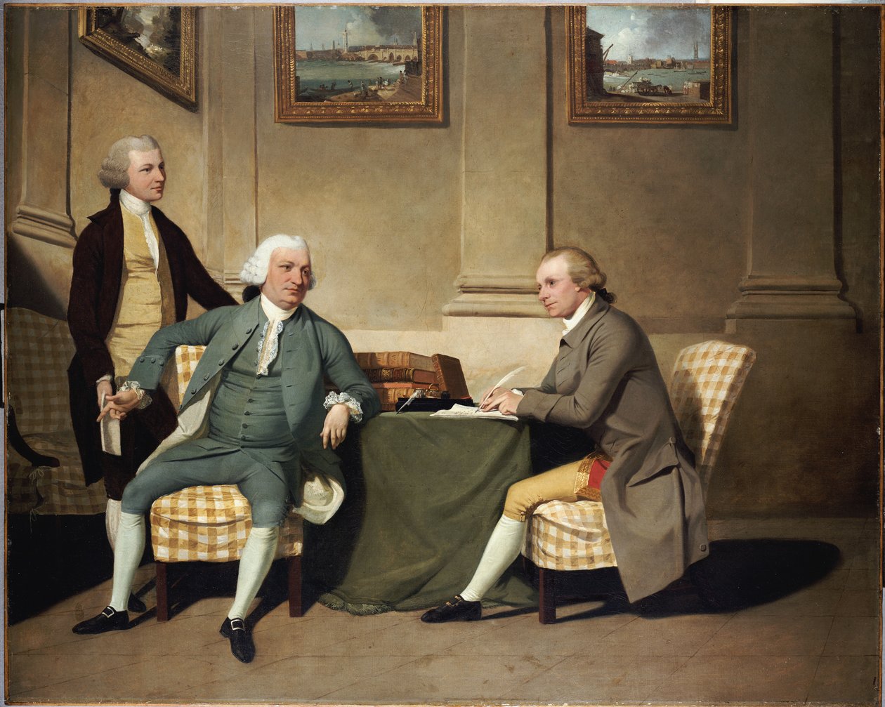 Gruppeportrett av sersjant-at-arms Bonfoy, hans sønn, og John Clementson, sen. av John Hamilton Mortimer