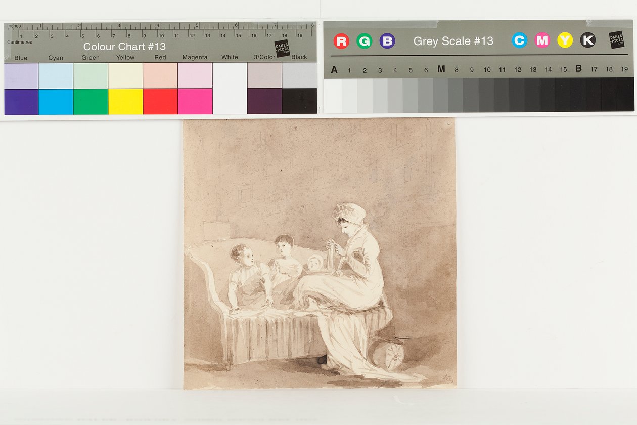 A Mother Sewing (penn og blekk på papir) av John Harden