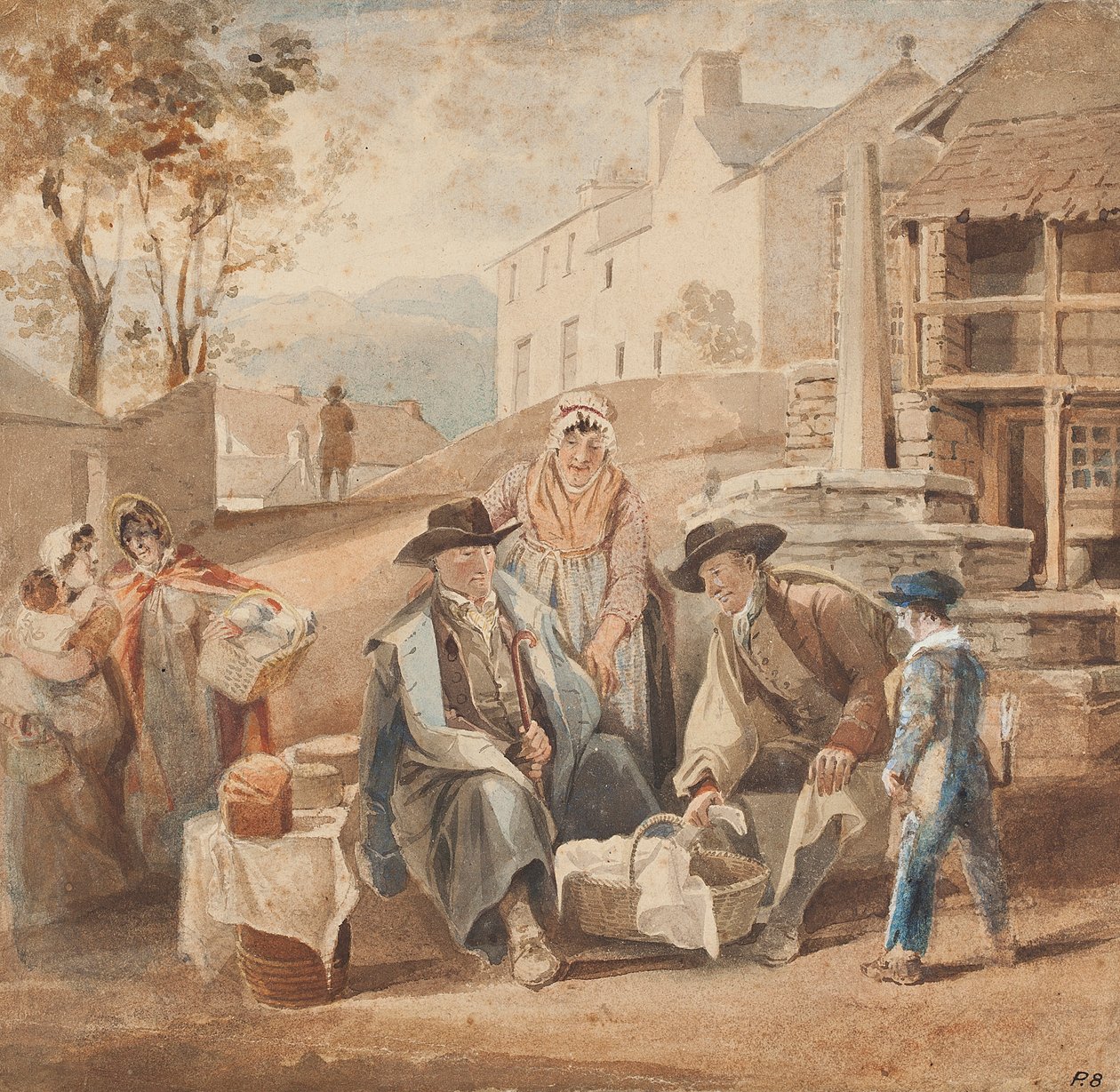 Ambleside-markedsforretninger (wc på papir) av John Harden