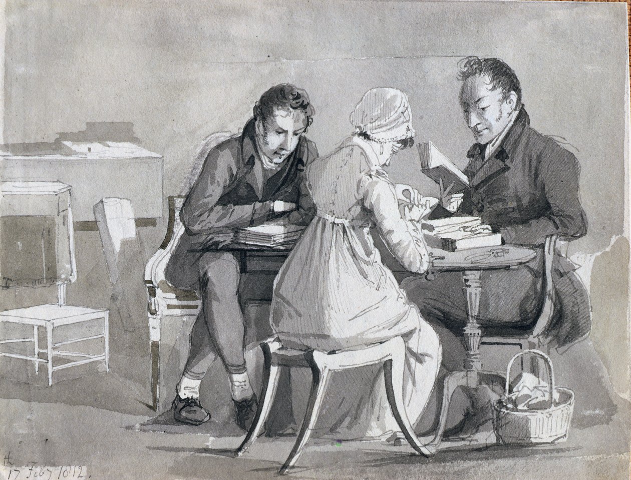 En kveldslesing, 17. februar 1812 (penn- og blekkvask på papir) av John Harden