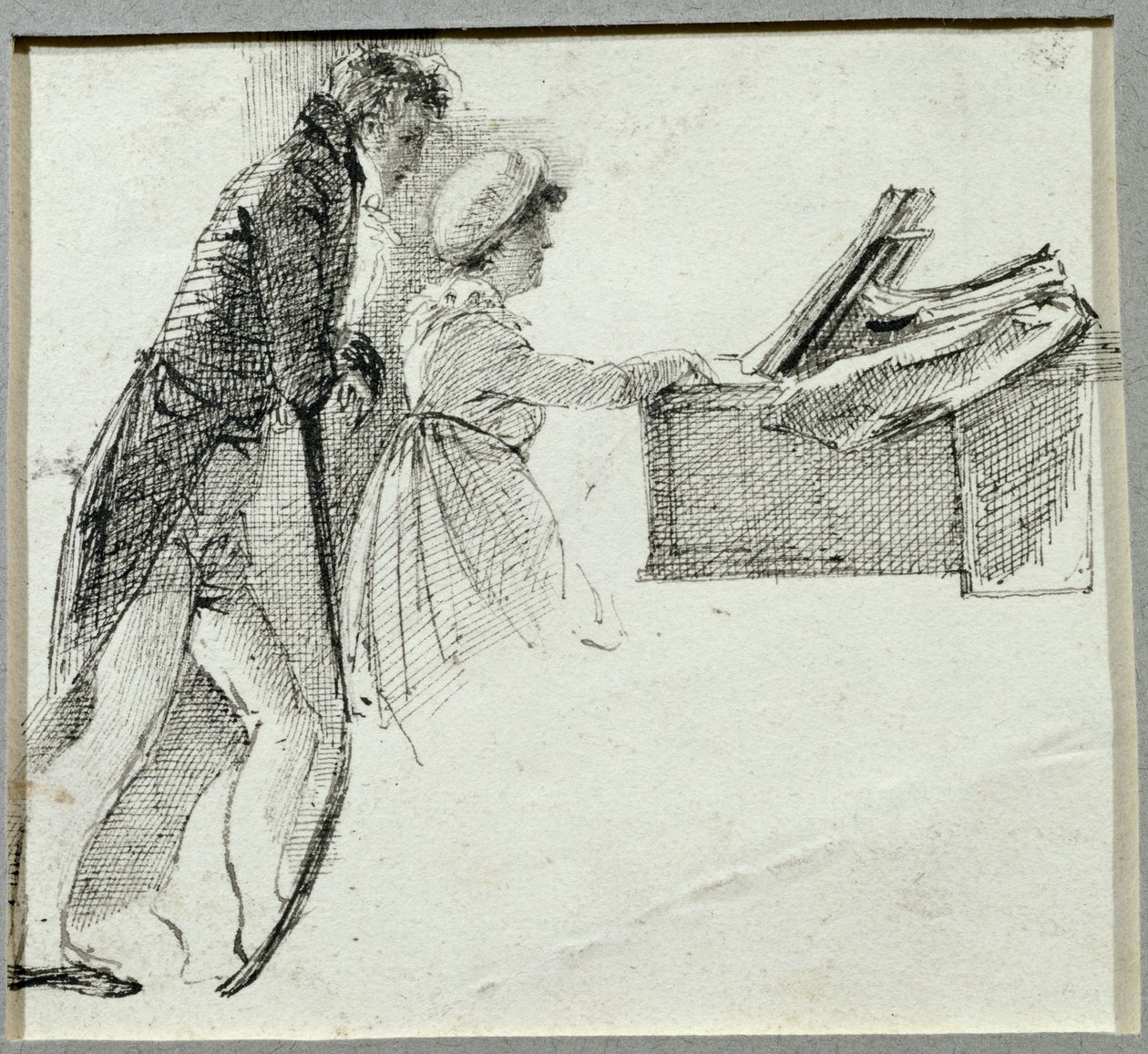 At the Piano (blekk på papir) av John Harden