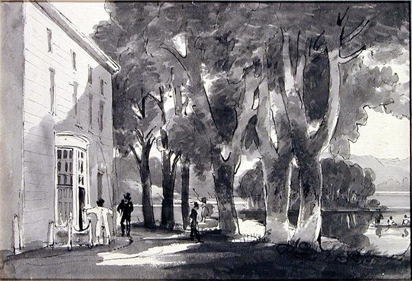 Brathay Hall (penn- og blekkvask på papir) av John Harden