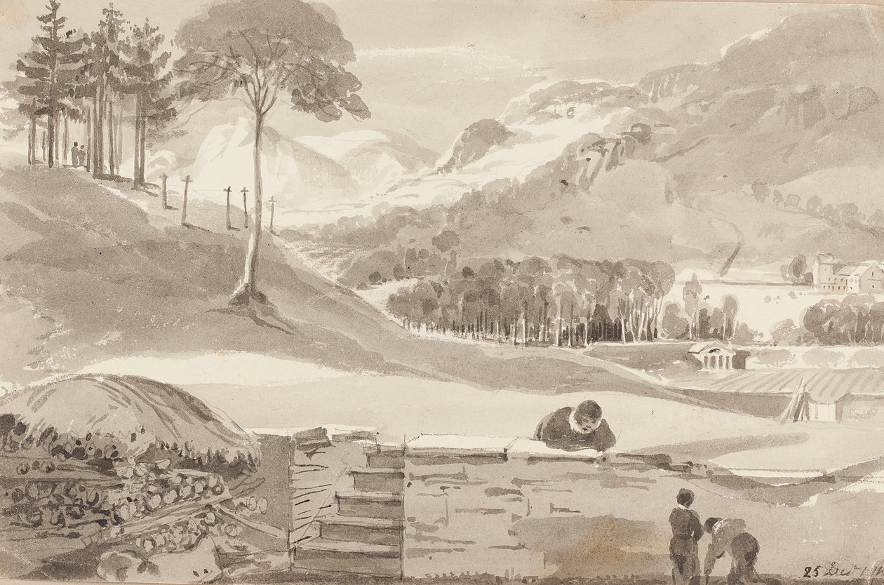 Brathay-feltet, Lake District, Cumbria, 1819 (wc på papir) av John Harden