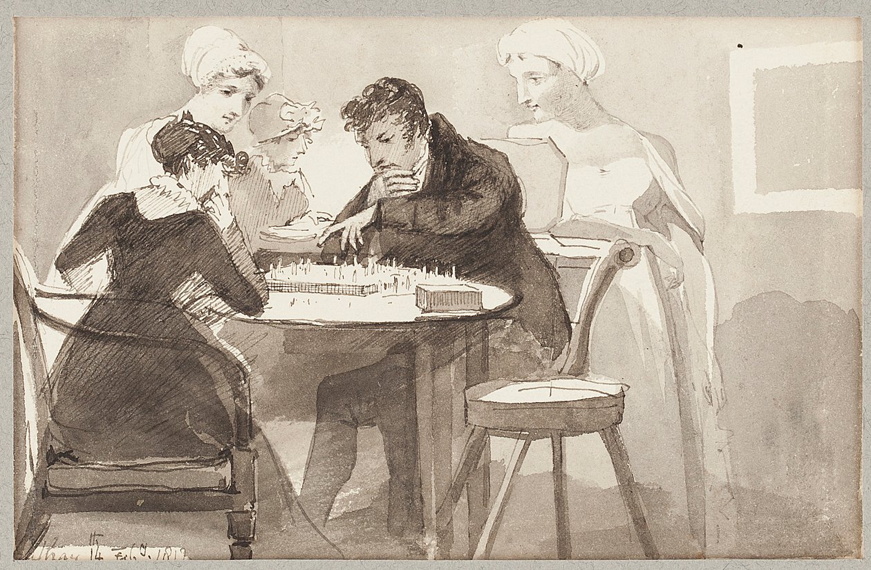 Sjakk, 1812 (wc på papir) av John Harden