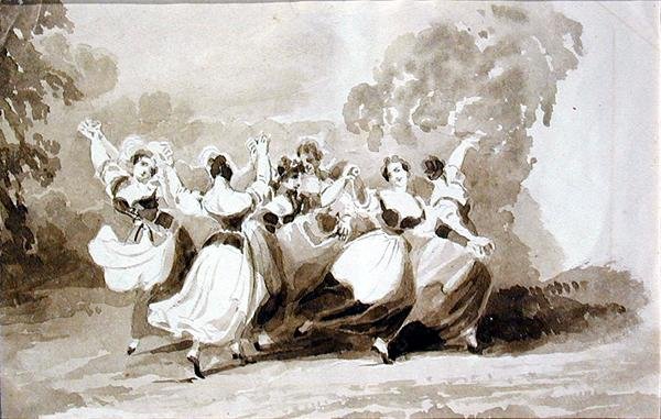 Danser i en ring (blekk på papir) av John Harden