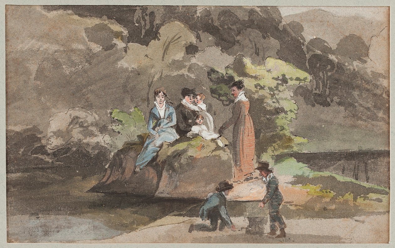 Gruppe ved vannet, 1810 (wc på papir) av John Harden