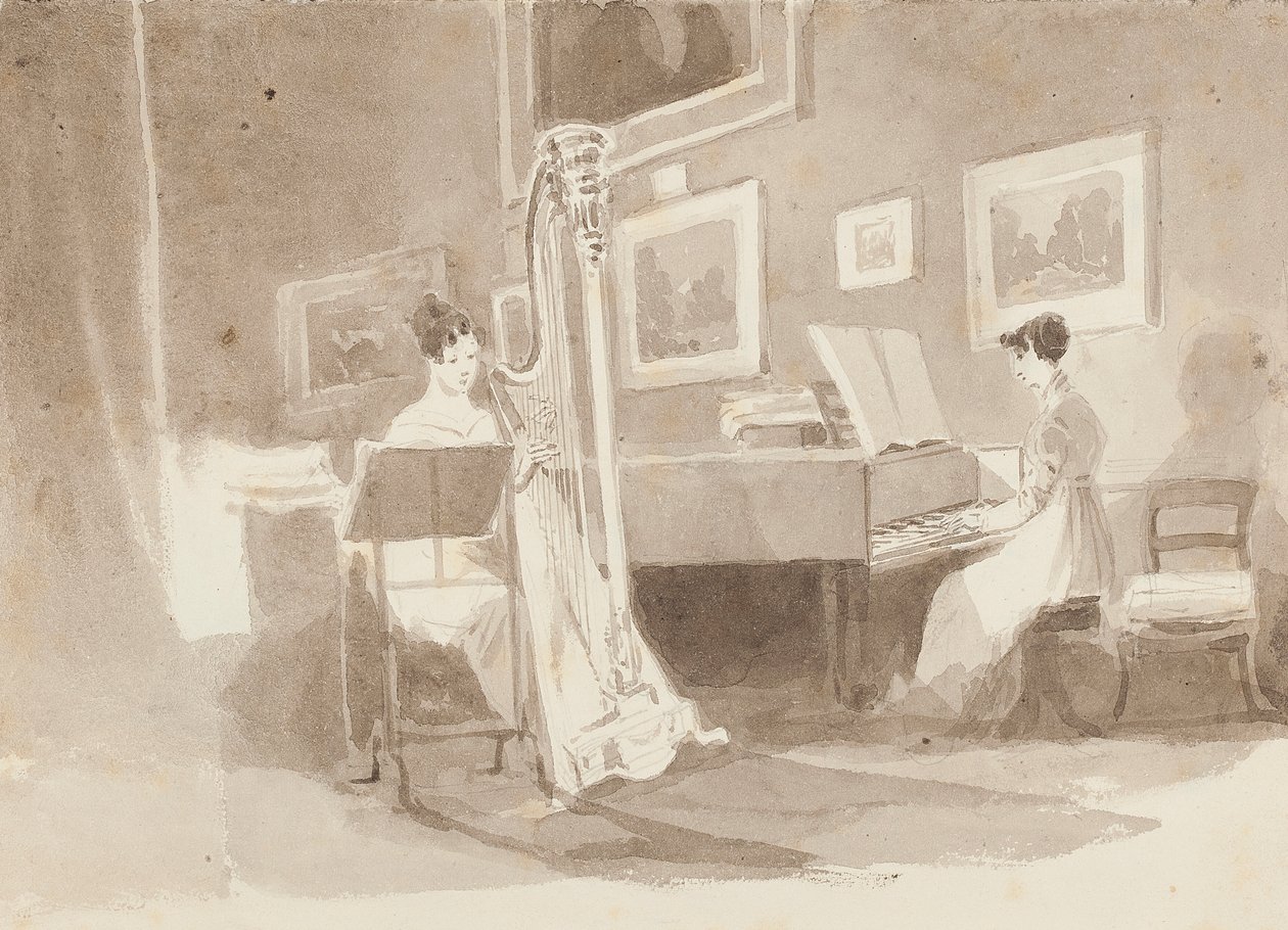 Harpespiller (wc på papir) av John Harden