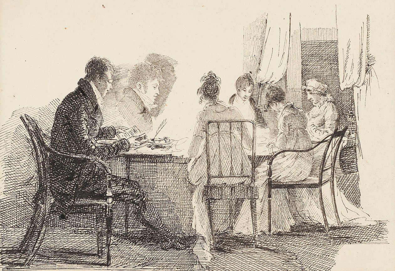 Interiør med sittende figurer, 1804-05 av John Harden