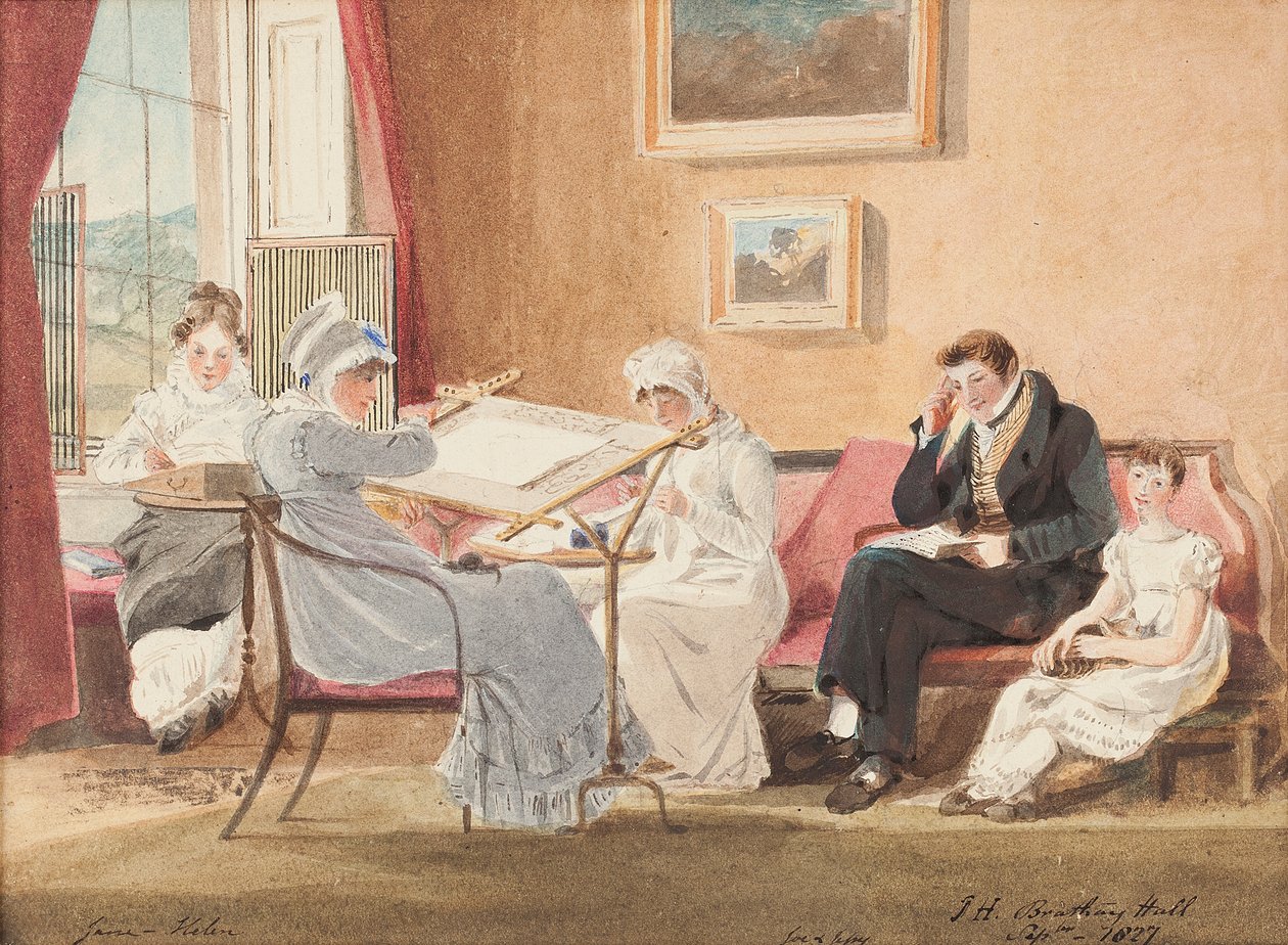 Jessie ved et staffeli, 1827 (wc på papir) av John Harden