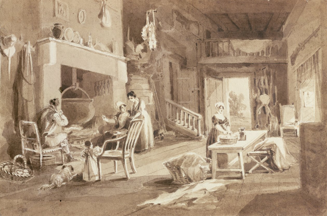 Kjøkken i Brathay Hall (blekk på papir) av John Harden