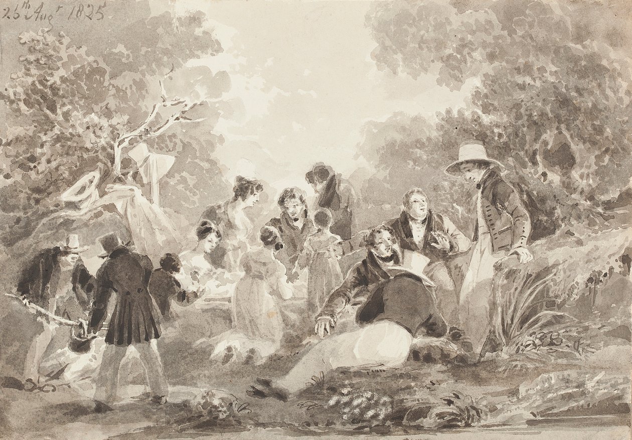 Piknik ved sjøen, 1825 (wc på papir) av John Harden
