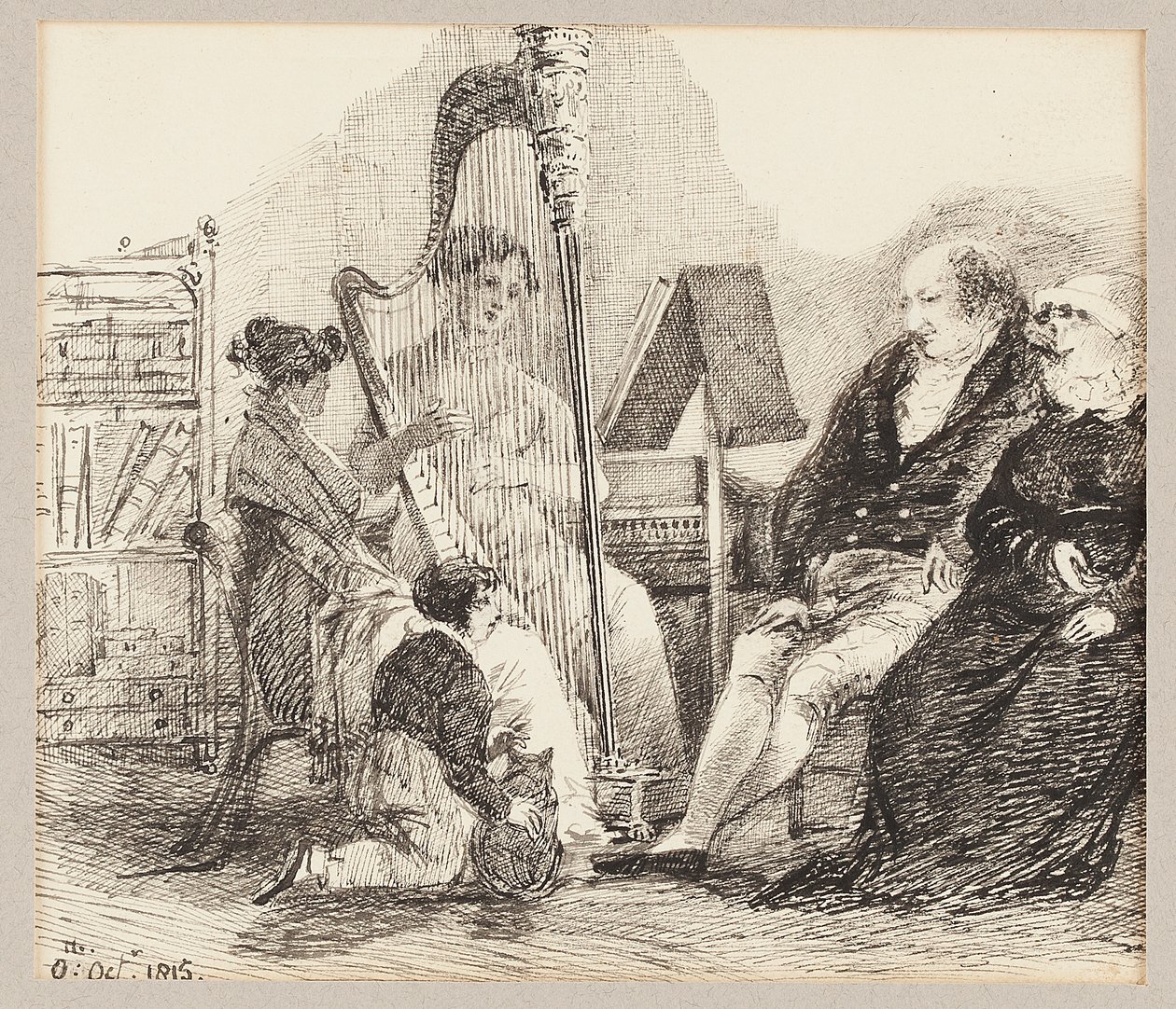 Spiller musikk på harpen, 1815 av John Harden