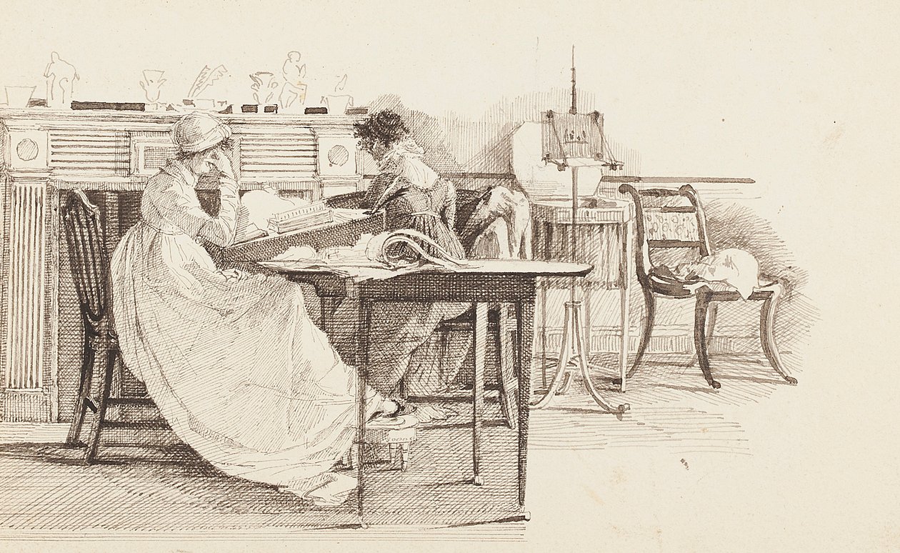 Lesing ved peisen, 1805 av John Harden
