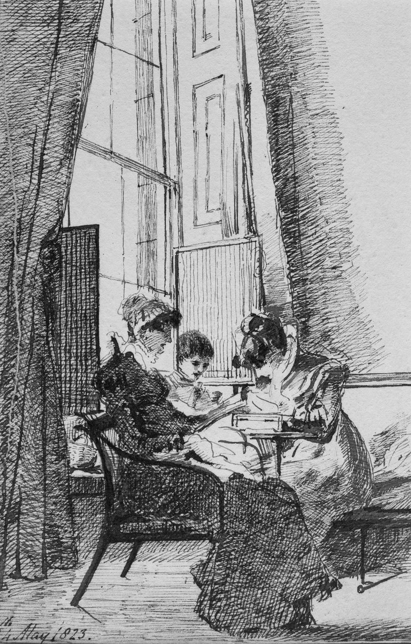 Tre kvinner i et georgisk interiør, 24. mai 1823 (penn og blekk på papir) av John Harden