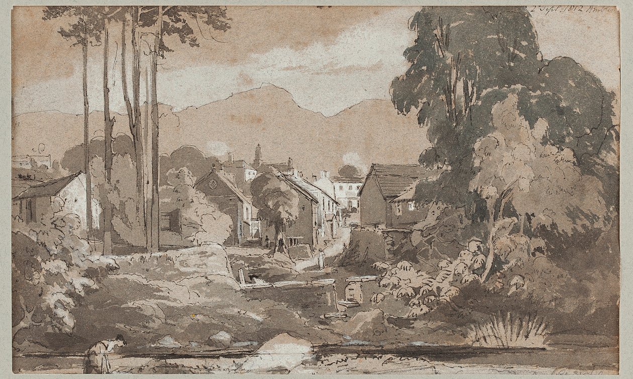 Se øst til Ambleside, 1812 (wc på papir) av John Harden
