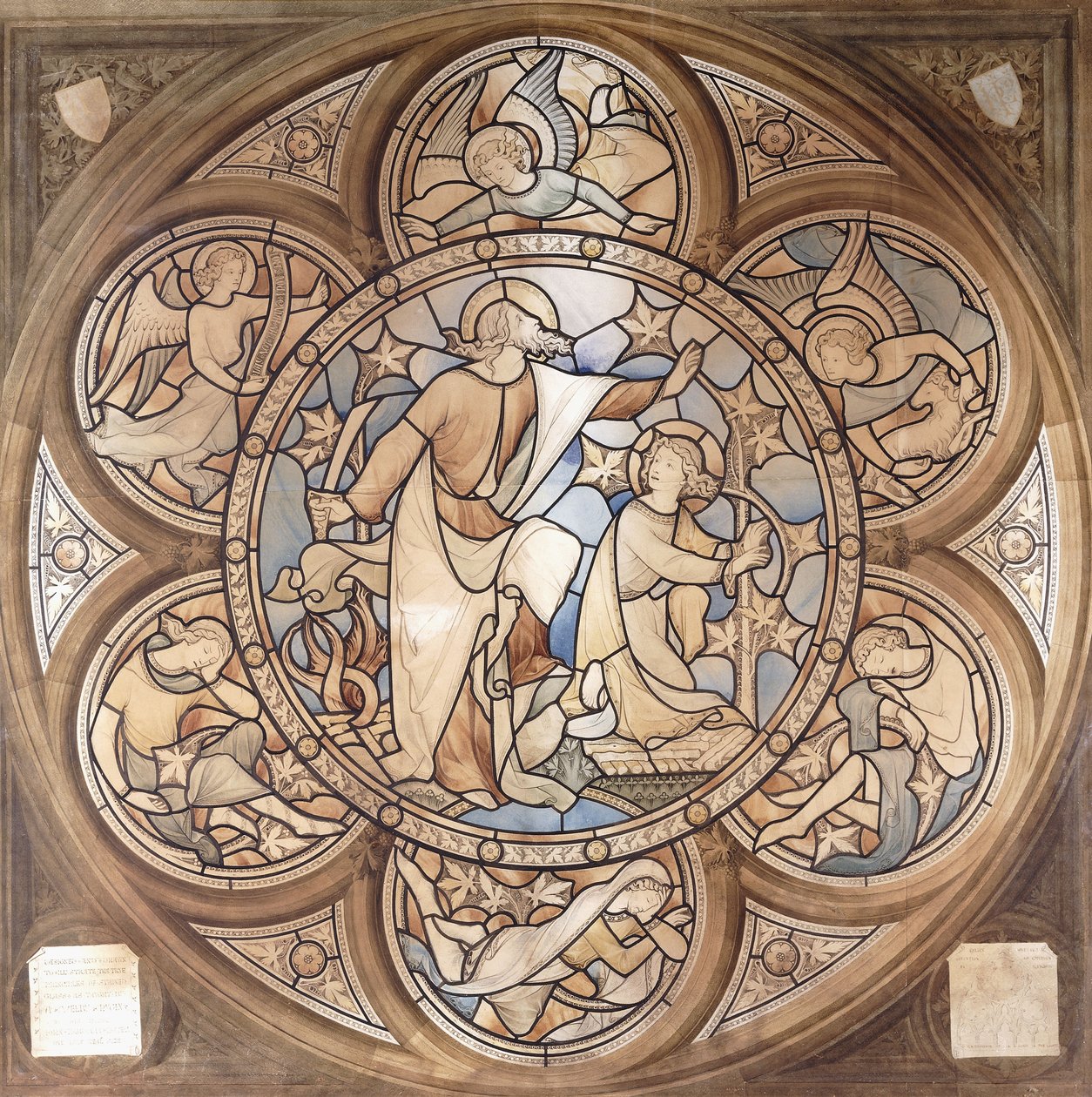 Hyllest til Pugin, et glassmaleri-design, ca. 1850 av John Hardman Powell