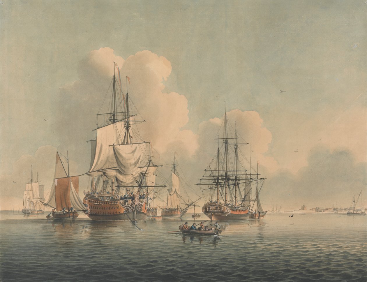 Men of War ligger utenfor Sheerness av John Harris