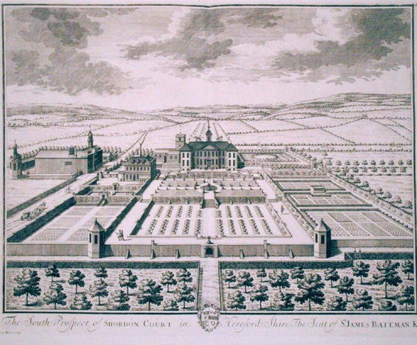 South Prospect of Shobdon Court, Herefordshire, setet til Sir James Bateman (gravering) av John Harris