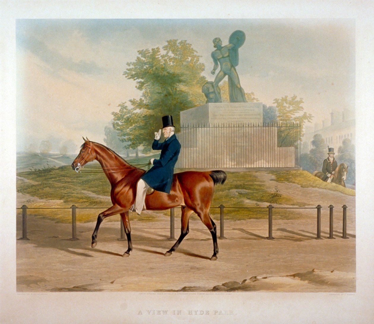 Hertugen av Wellington rir forbi Achilles-statuen i Hyde Park, London, 1844. av John Harris