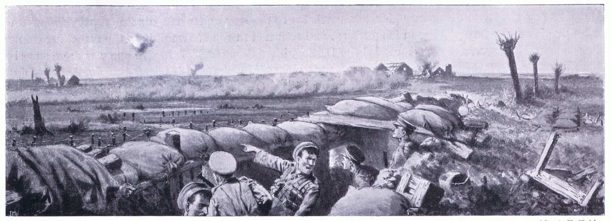 Gassangrep på skyttergravene til 2nd Lancashire Fusiliers der menig Lyn mistet livet, men vant VC. Ypres april 1915 av John Harris Valda