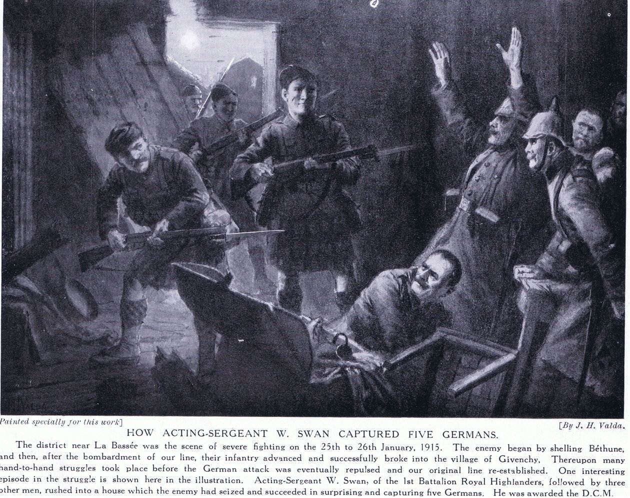 Hvordan fungerende sersjant W Swan fanget fem tyskere ved Givenchy januar 1915 av John Harris Valda