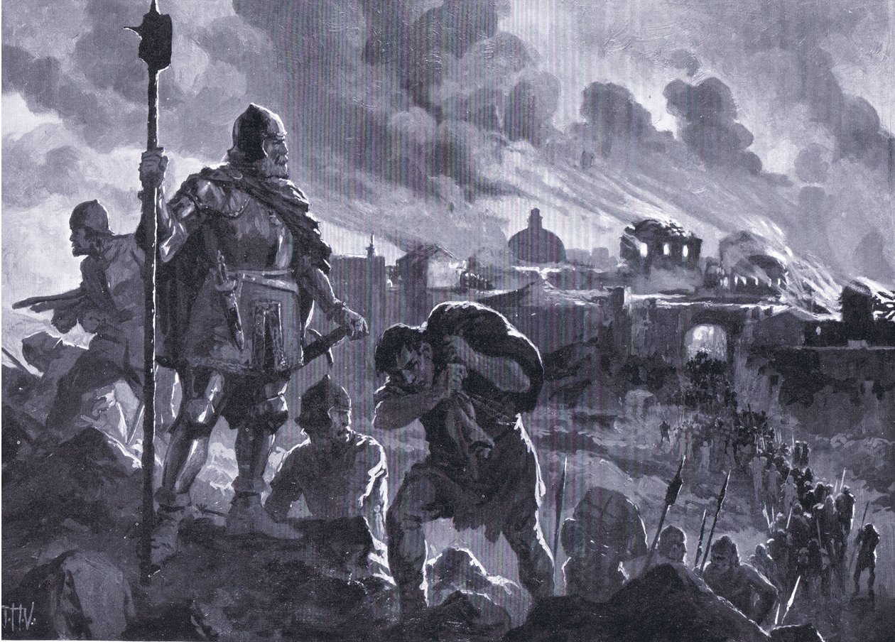 Ivan the Black setter fyr på Zhabliak 1484, fra Hutchinsons History of the Nations (Volume 4) utgitt av Hutchinson, ca. 1920 (litho) av John Harris Valda