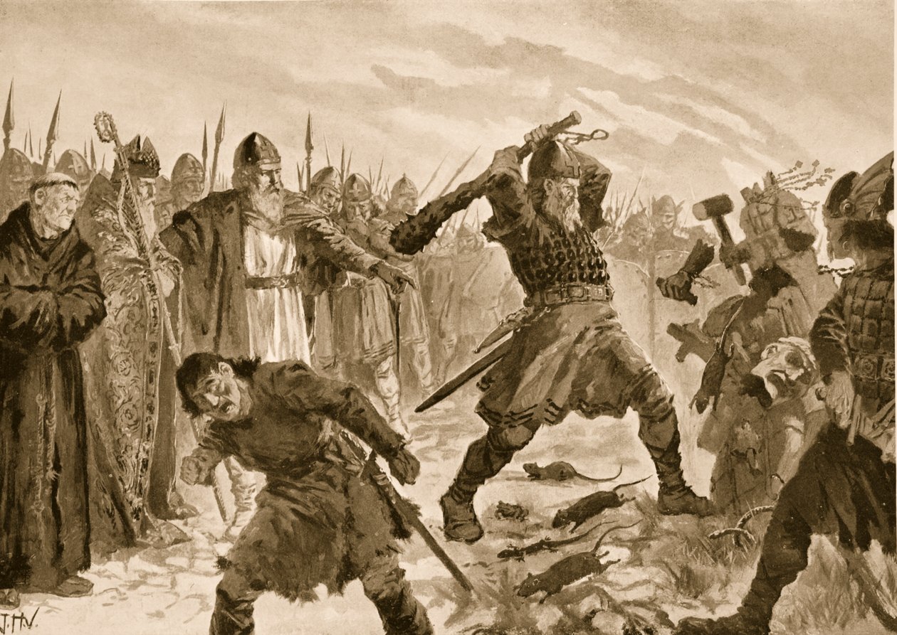 Kong Olaf den hellige bryter bildet av guden Thor, 1020 av John Harris Valda