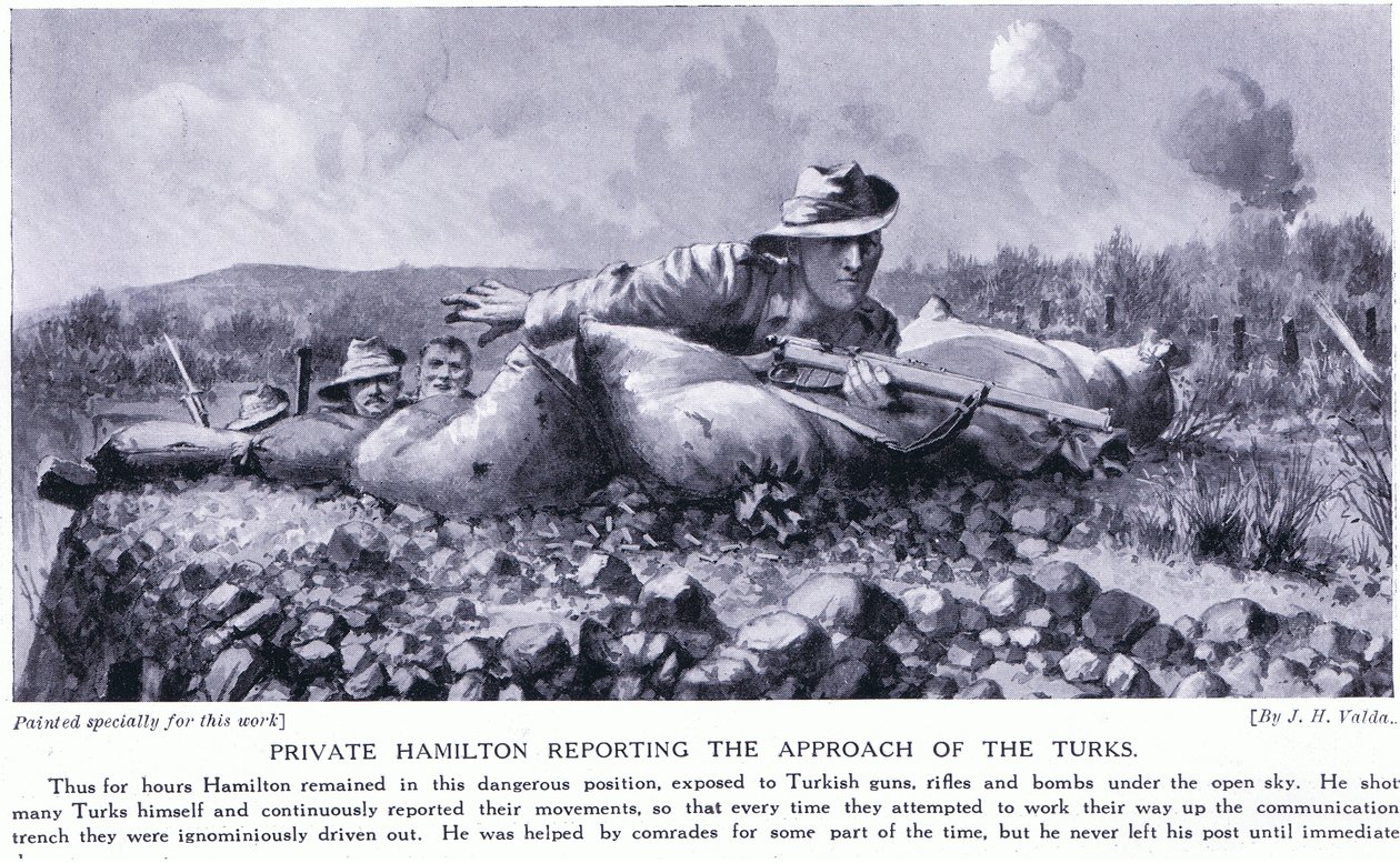 Menig Hamilton rapporterte tilnærmingen til Turks Gallipoli-halvøya august 1915 av John Harris Valda