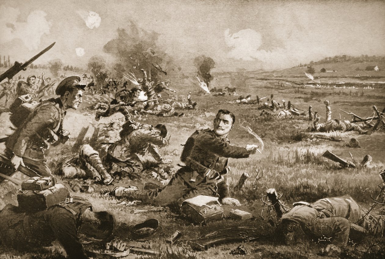 Sersjant B.C. Shea samles og heier på mennene i regimentet hans etter å ha blitt alvorlig såret ved Rouges Bancs av John Harris Valda