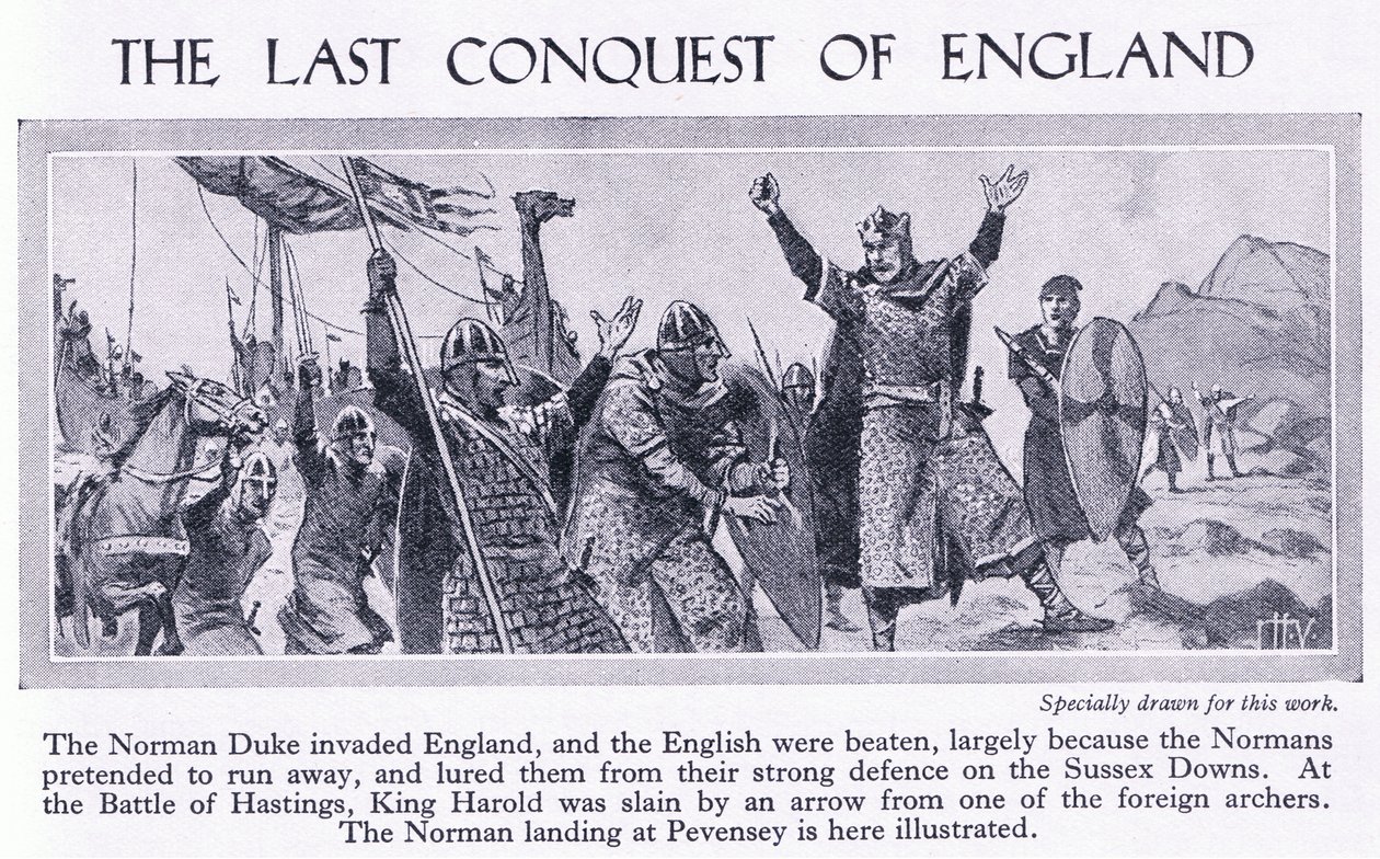 Den siste erobringen av England 1066 e.Kr., ca. 1950 av John Harris Valda