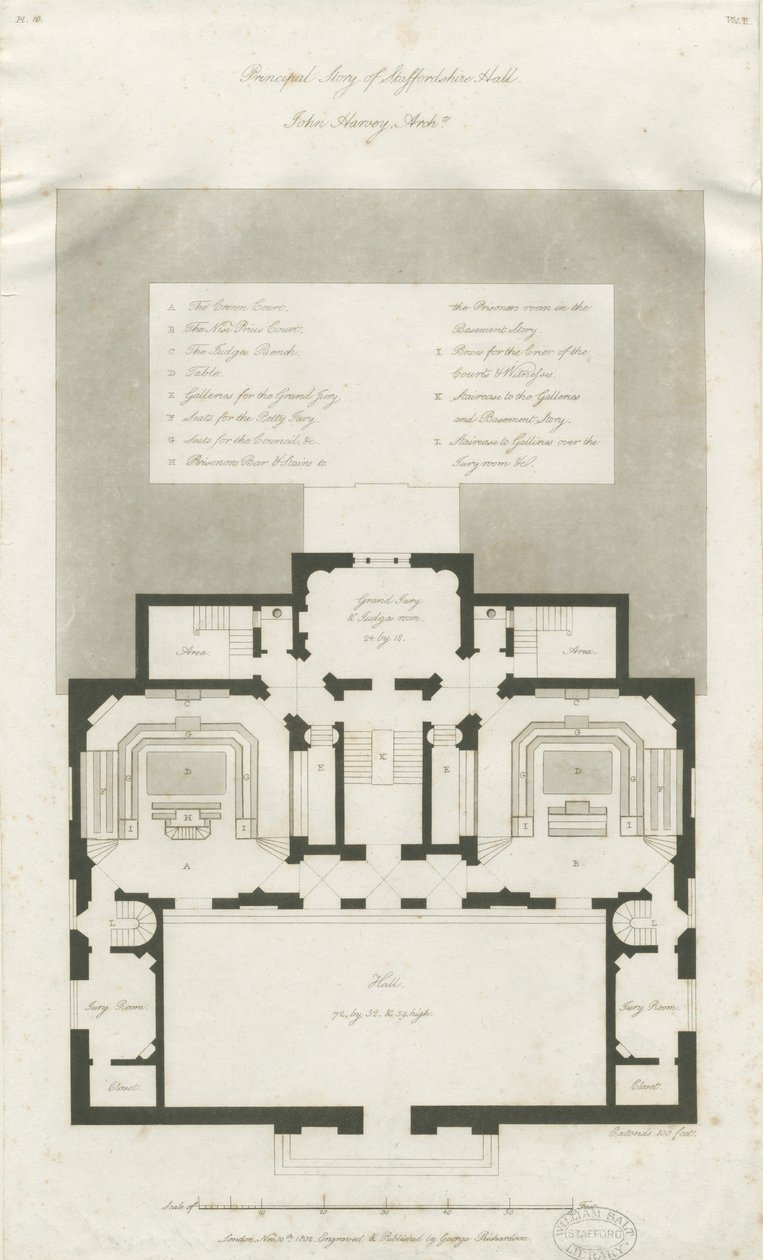 Stafford - Plan over hovedetasjen til Shire Hall: gravering, nd [1794-1798] (trykk) av John Harvey