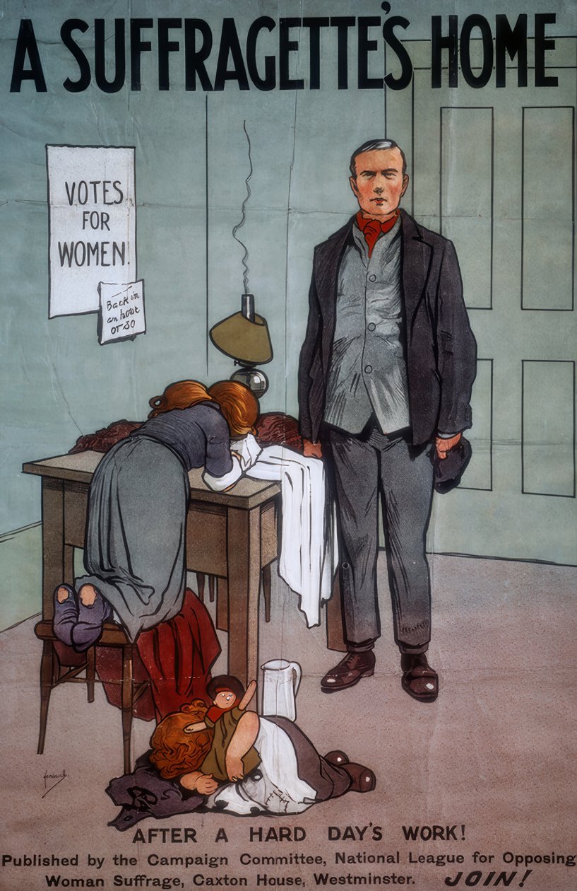 A Suffragettes Home / J. Hassall / Plakat, 20. Jahrhundert av John Hassall