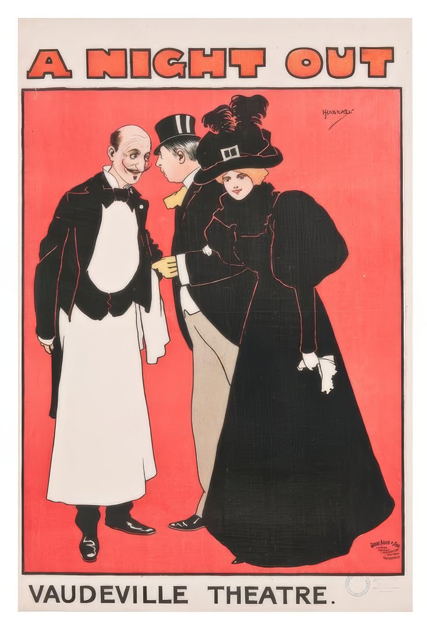 "A night out. Vaudeville Theatre" / J. Hassall / Plakat, 1897 av John Hassall