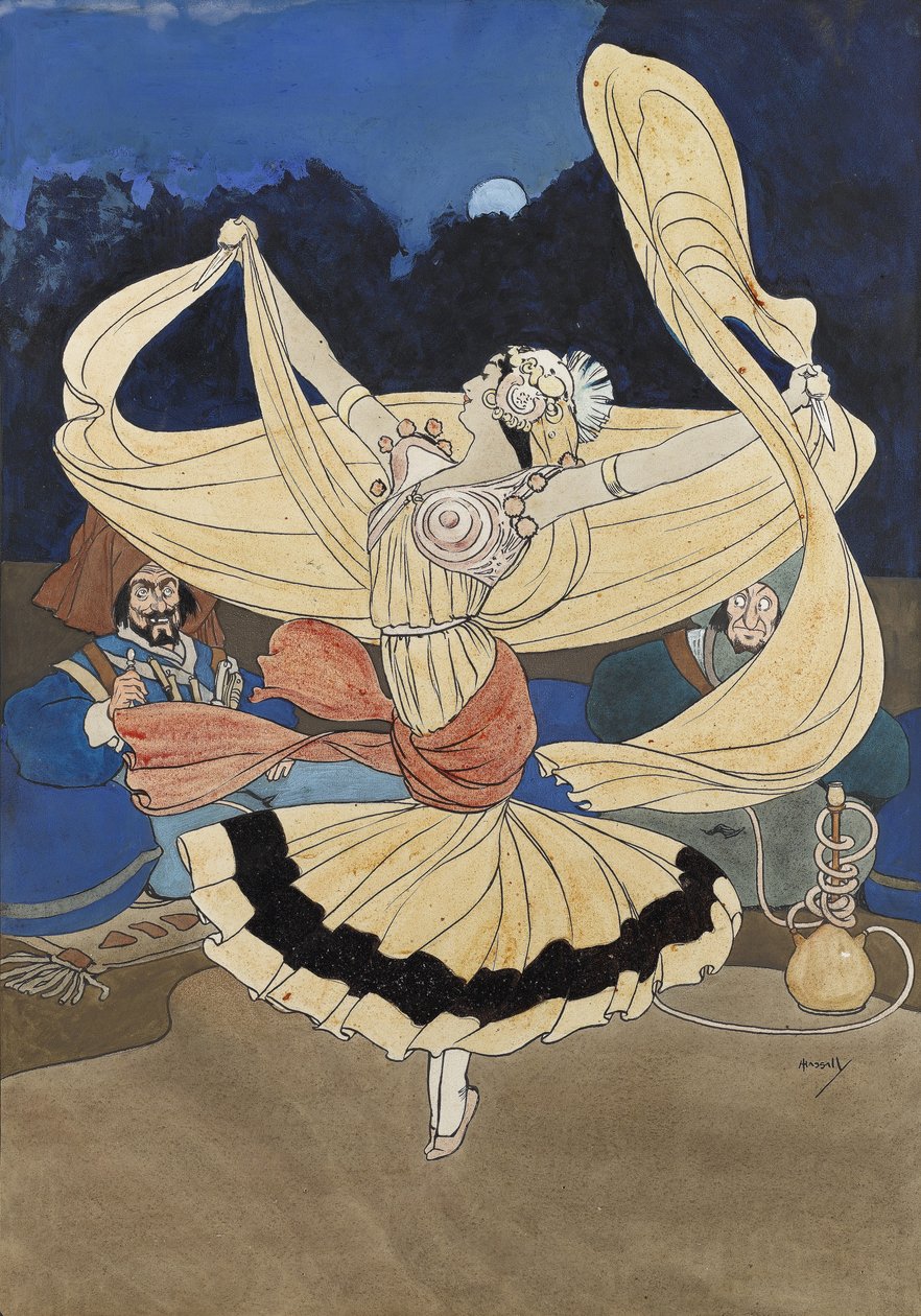 Knivdanser (gouache) av John Hassall