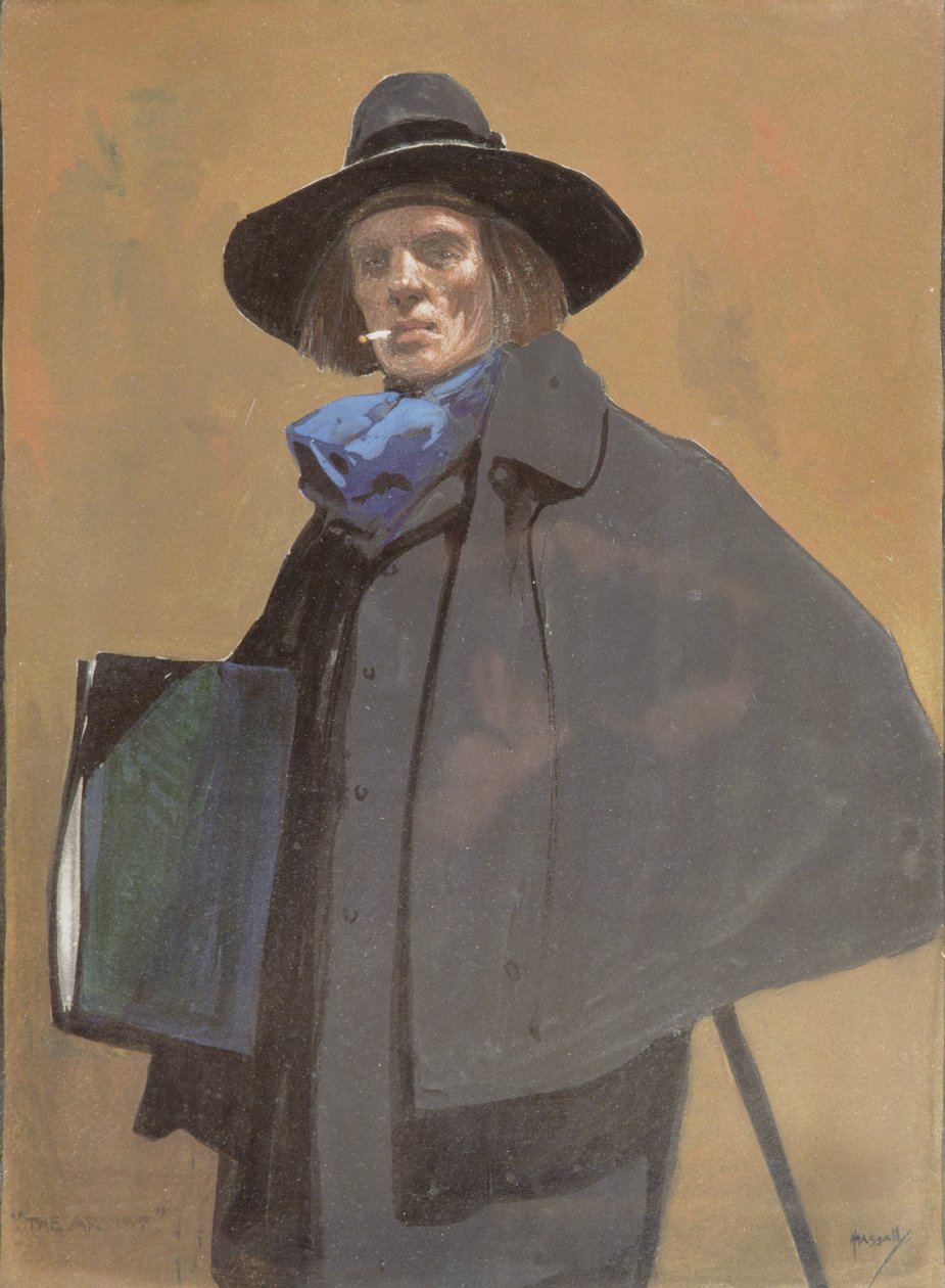 Portrett av kunstneren, ca. 1910 (akvarell på papir) av John Hassall