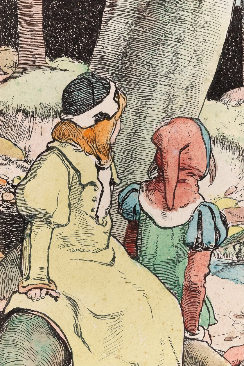 The Babes in the Wood, ca. 1900 (akvarell, penn og blekk på papir) (detalj av 244428) av John Hassall