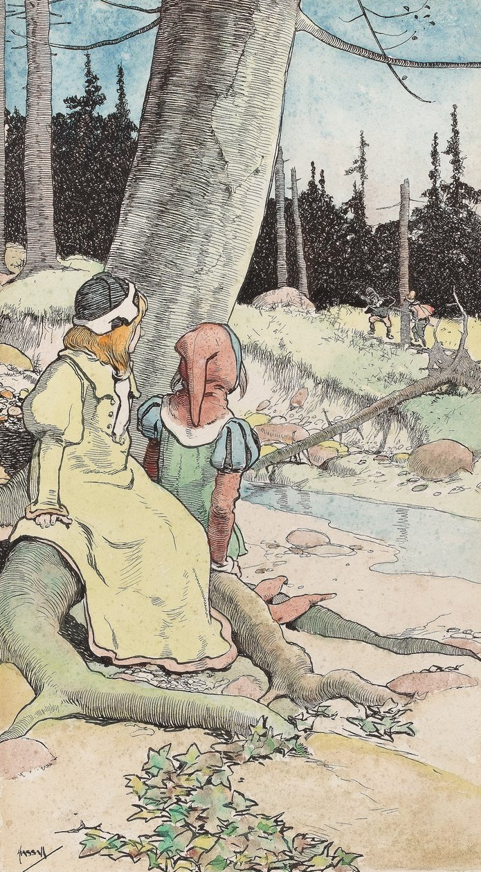 The Babes in the wood, ca. 1900 (akvarell & penn & blekk på papir) av John Hassall