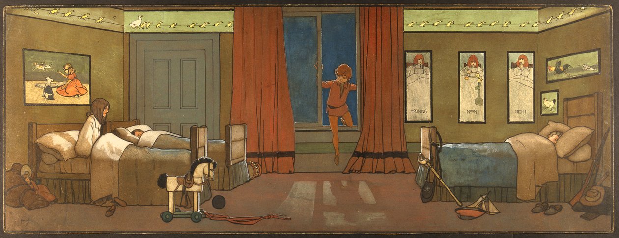 The Darling Family Nursery: Peter Enters in Search of his Shadow og Wendy Awakes, illustrasjon fra 