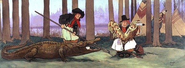 Piraten, Gentleman Starky, har blitt tatt til fange av Redskins og er elendig. Smee synger et vers av piratsangen til kaptein Hook som nå er inne i krokodillen, ca. 1906 av John Hassall