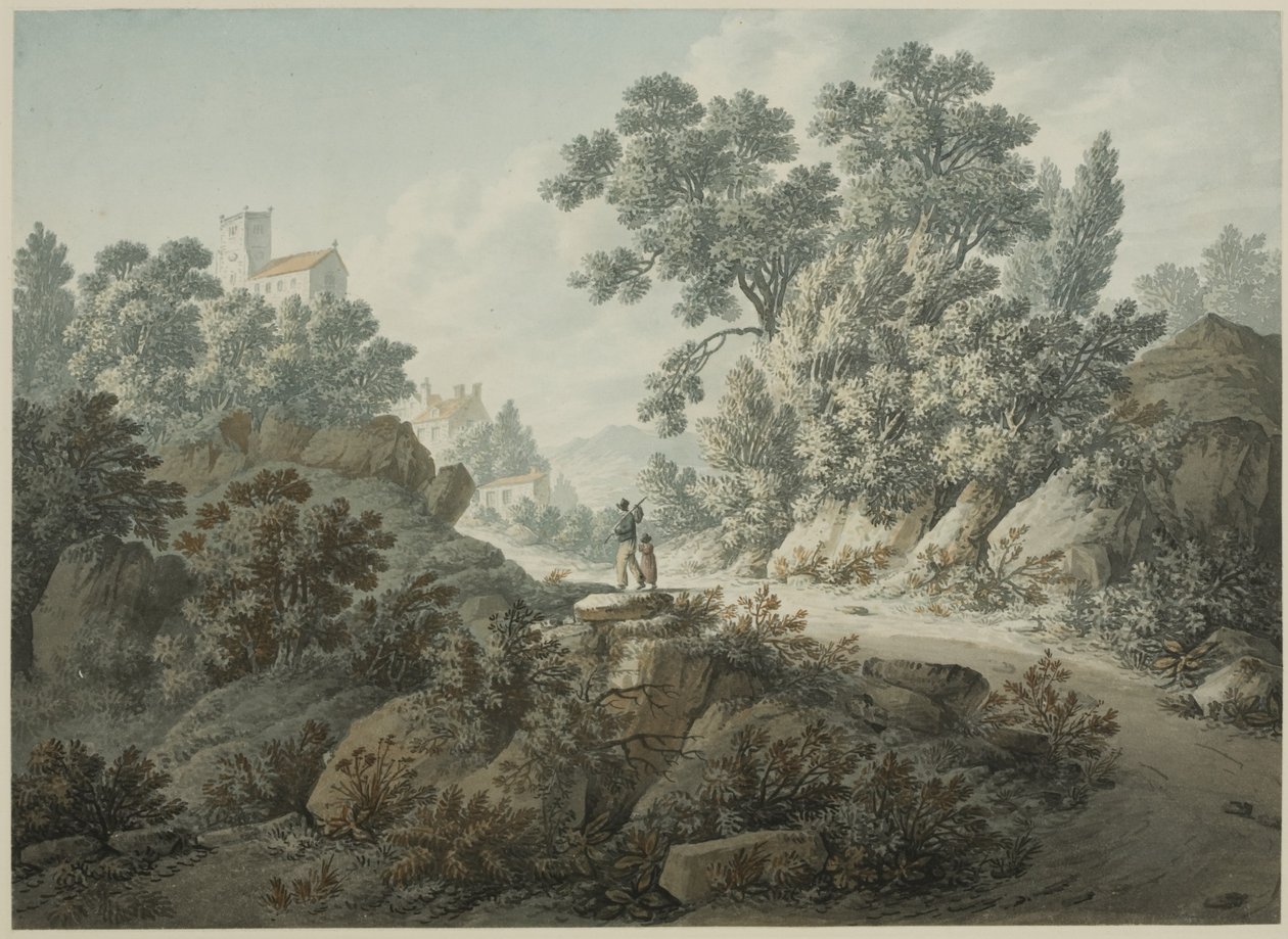 Merrow, nær Guildford, Surrey (kroppsfarge og akvarell på papir) av John Hassell