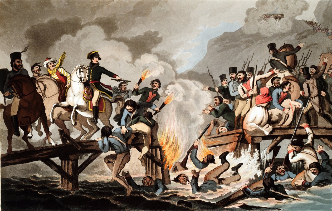 Napoleon I og den franske hæren krysset Berezina i november 1812 av John Hassell