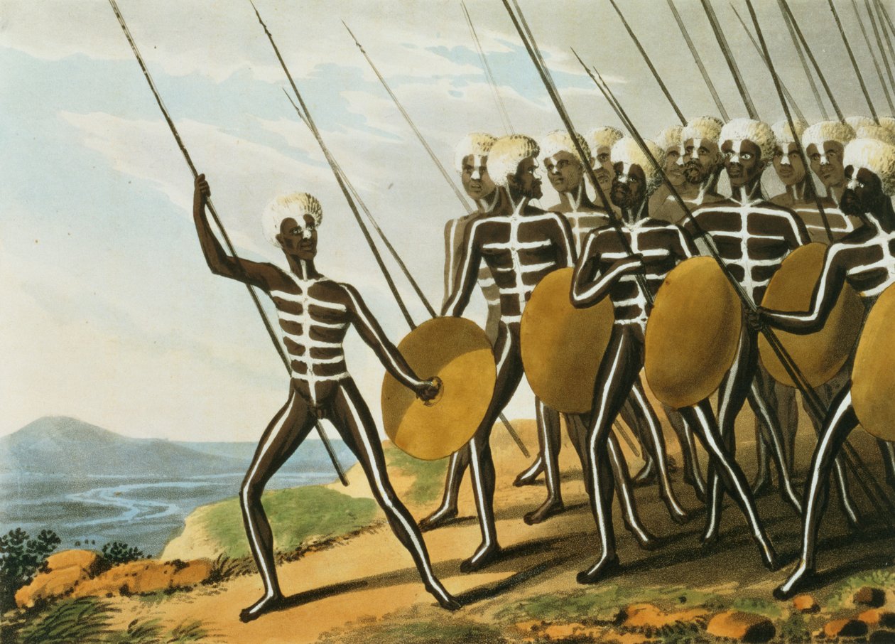 Warriors of New S. Wales gravert av M. Dubourg (fl.1813-1820) 1813 (litho) av John Heaviside (after) Clark