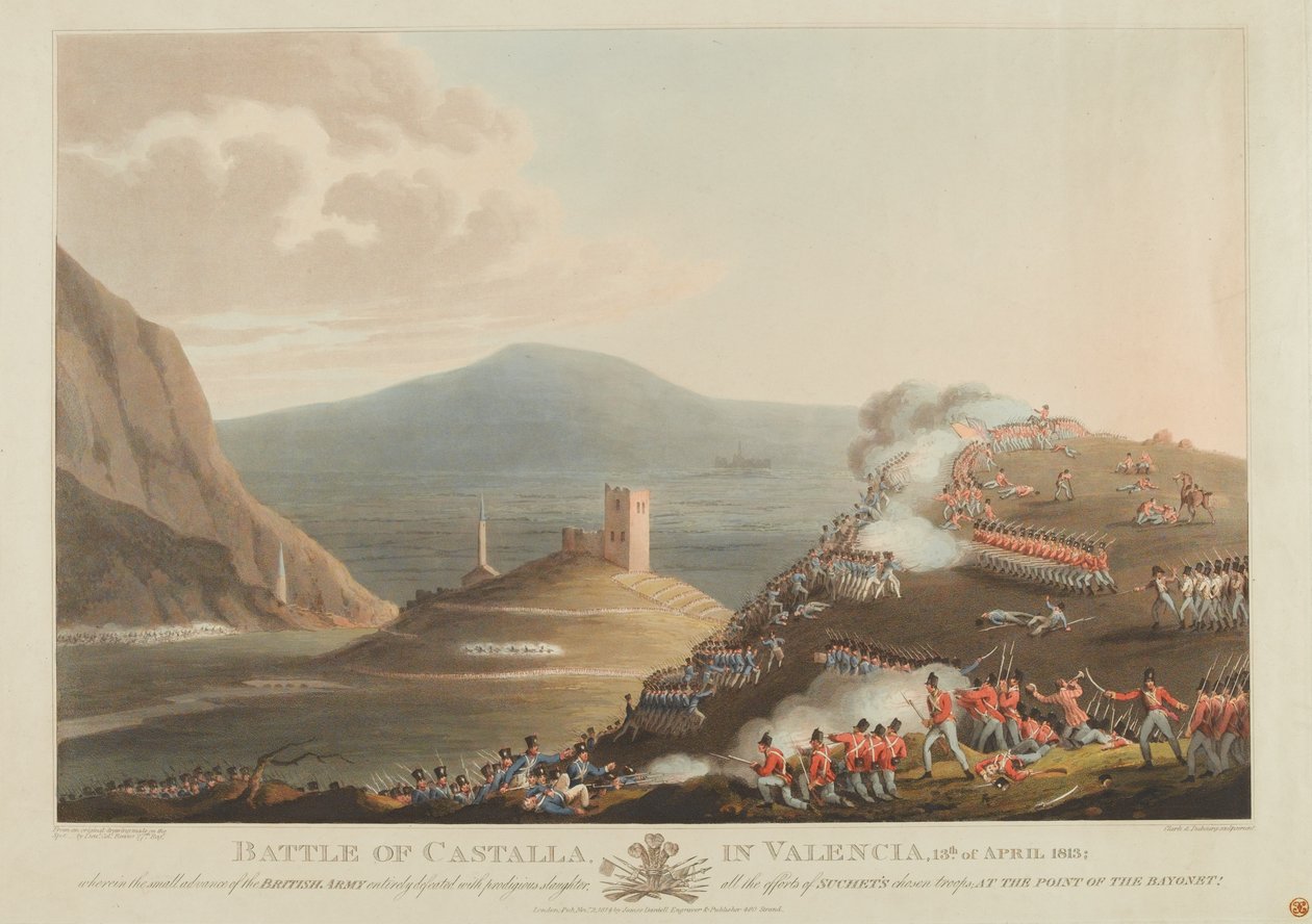 Slaget ved Castalla i Valencia, 13. april 1813, gravert av Dubourg, 1814 (farget akvatint) av John Heaviside Clark