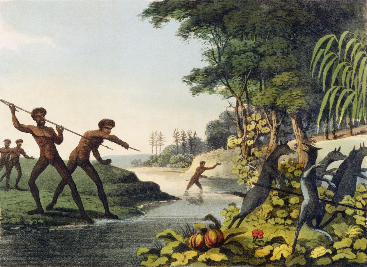 Jakt på kenguruen, aboriginer i New South Wales gravert av Matthew Dubourg (fl.1813-1820) 1813 av John Heaviside Clark