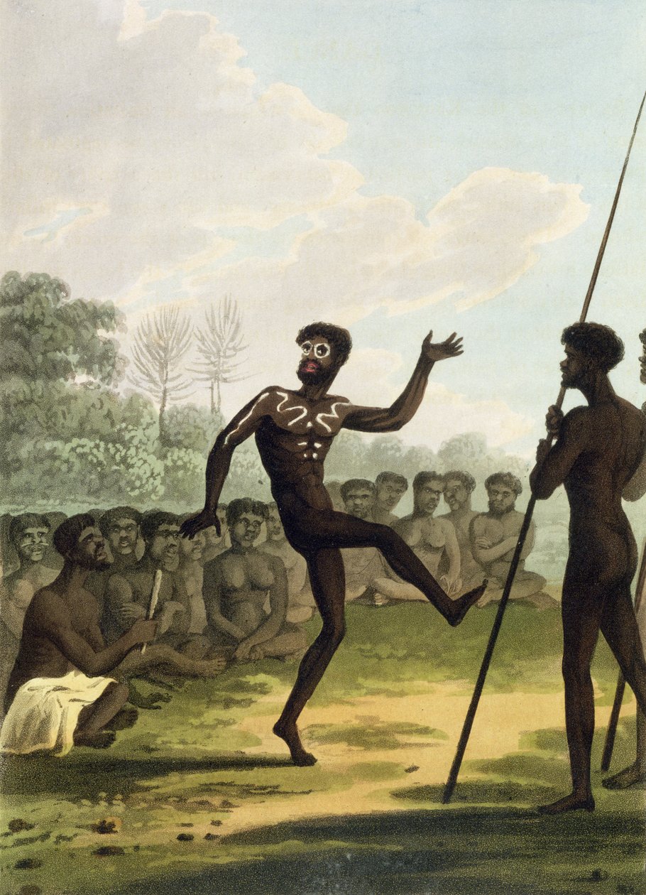 The Dance, aboriginer fra New South Wales gravert av Matthew Dubourg (fl.1813-1820) pub. 1813 av John Heaviside Clark