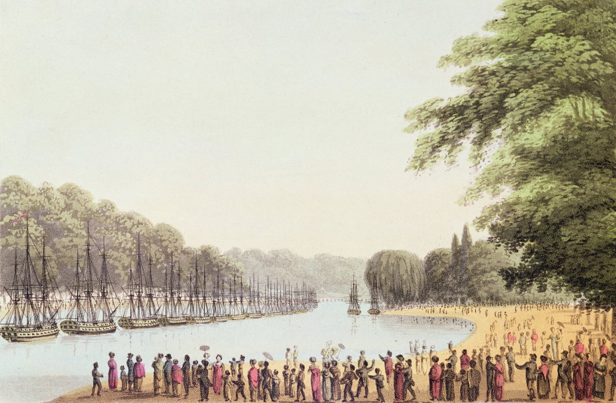 Flåten på Serpentine River, gravert av Matthew Dubourg (fl.1813-20) 1814 av John Heaviside Clark