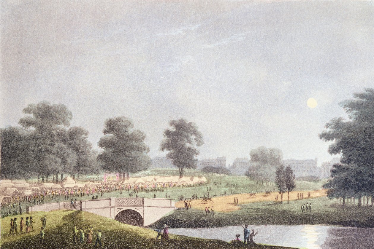 The View of the Fair i Hyde Park, gravert av Matthew Dubourg, 1. august 1814 (farget gravering) av John Heaviside Clark