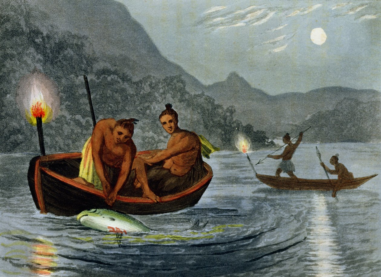 Torch Light Fishing in North America, gravert av H. Merke (fl.c.1800-20), utgitt av Edward Orme, 1813 av John Heaviside Clark