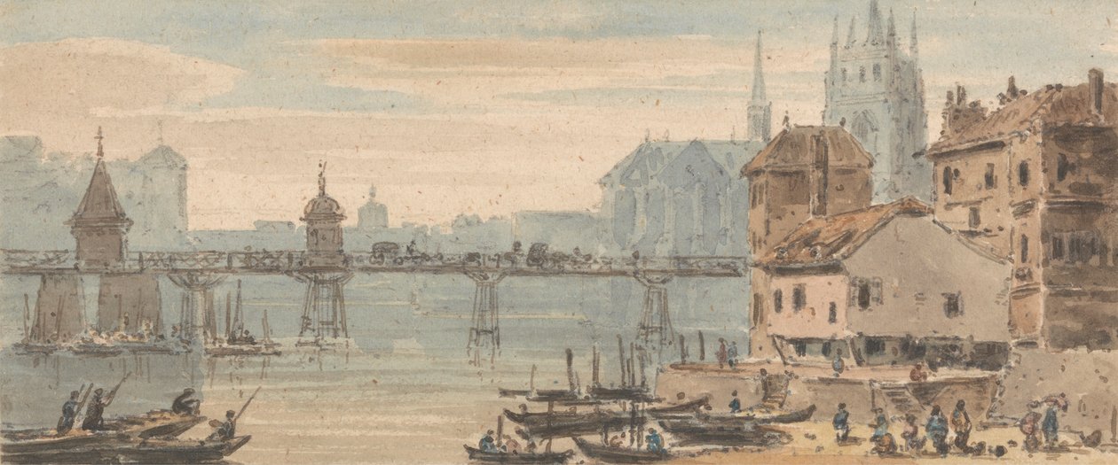 Basel, Bridge Center, Quayside, med figurer og frakt til høyre, med katedralen som reiser seg bak bygninger av John Henderson